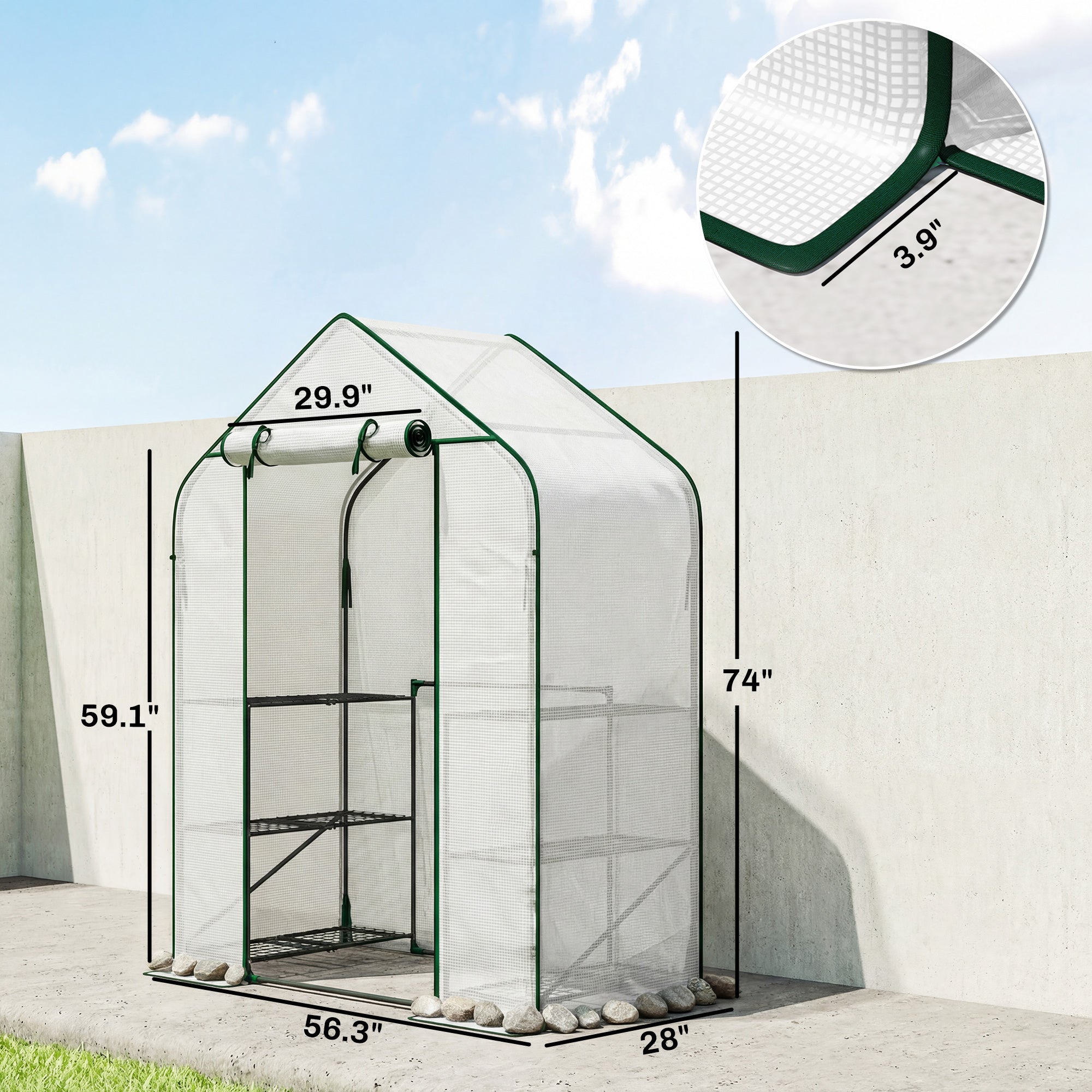 Greenhouse for Outdoors, Portable Greenhouse with 6 Shelves, UV-Resistant PE Cover, Roll-Up Door, White