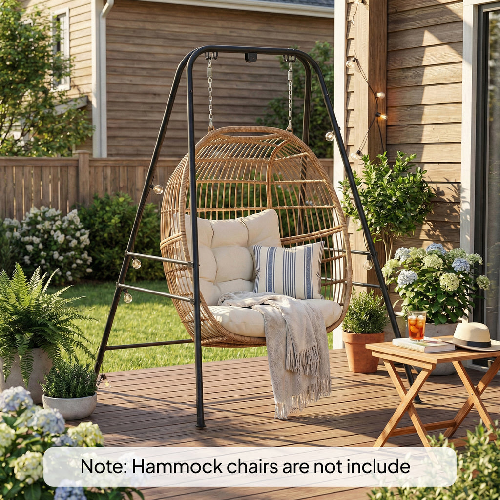 Hammock Chair Stand Indoor and Outdoor Use with Anti-Slip Foot Pads, 2 Carabiners, Black