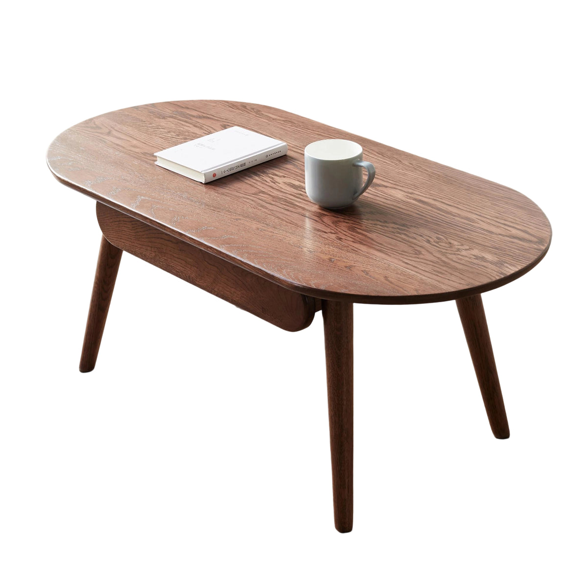 Compact Coffee Table with Storage Drawers and Rounded Edges, Sturdy Center Table with Handle-Free Design, 39.5″ L x 22″ W x 16.5″ H, Oak