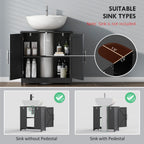 Farmhouse Pedestal Sink Storage Cabinet, Bathroom Sink Cabinet with 2 Barn Doors and Adjustable Shelf, Distressed Black