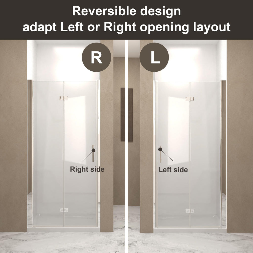 30" Bi-Fold Shower Door with Explosion-Proof Film and Tempered Glass, Bathroom Door with Stainless Steel Handle, 30" L x 0.5" W x 72" H, Chrome