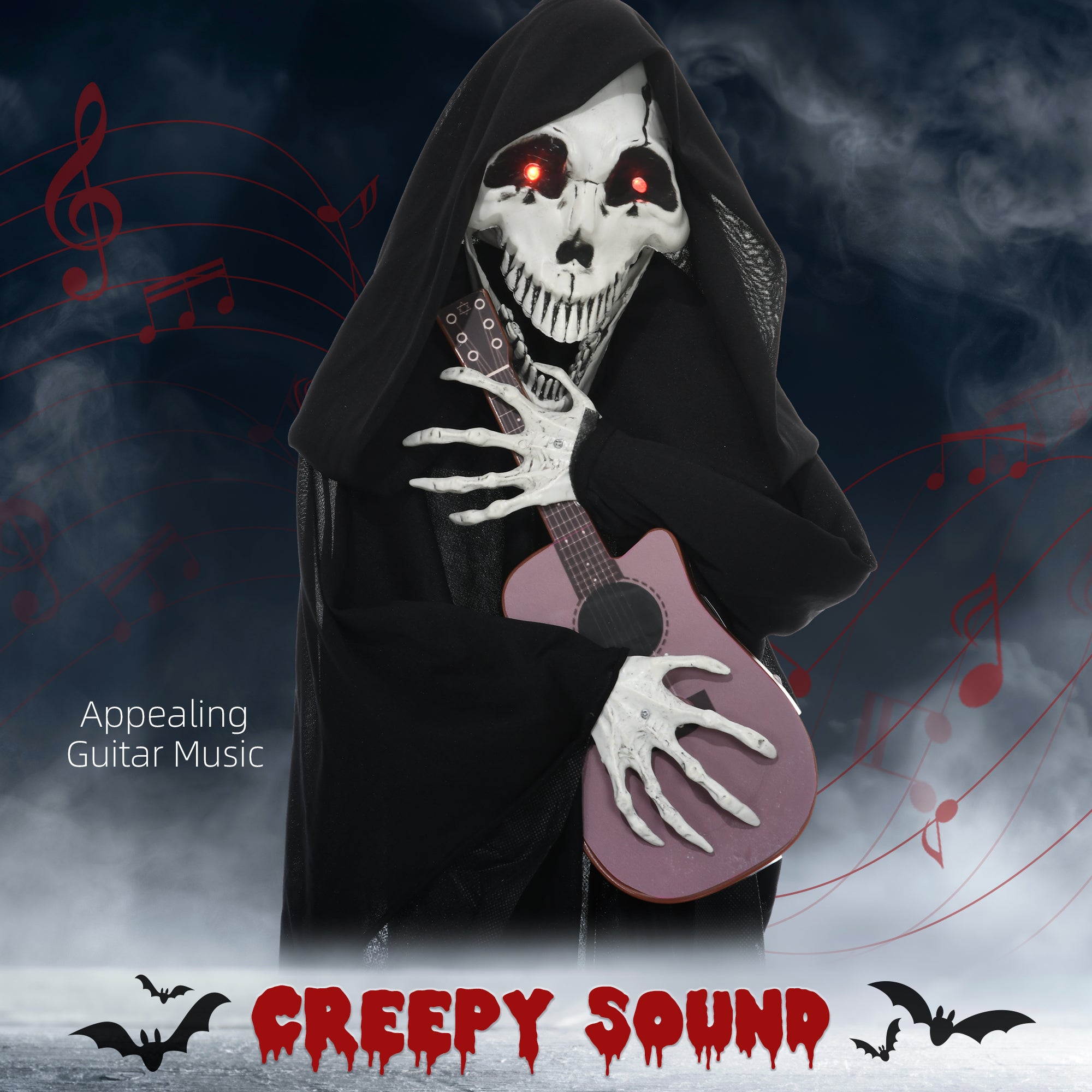 Guitar-Playing Grim Reaper Outdoor Halloween Decoration Animatronic