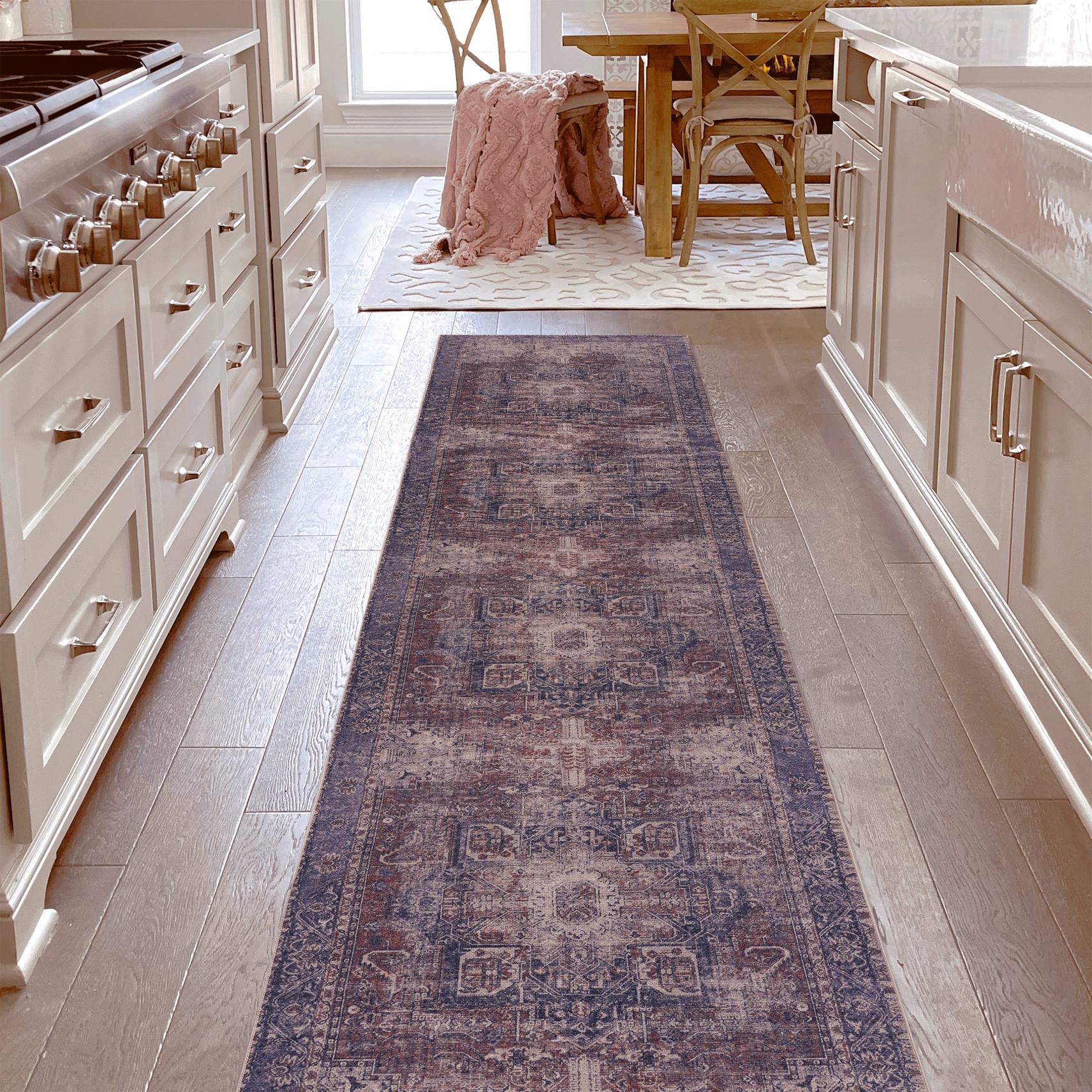 2x10 Low-Pile Non-Slip Non-Shedding Washable Area Rug, Kid and Pet Friendly, Foldable for Living Room, Bedroom, Kitchen, Burgundy