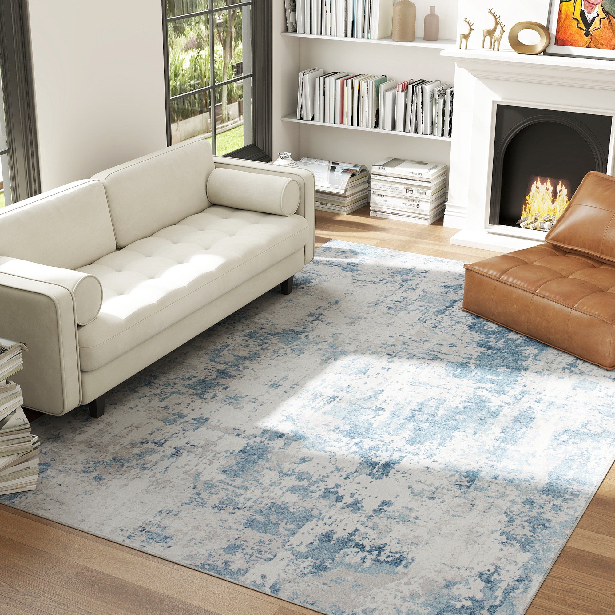 Area Rug 8x10, Machine Washable Rug, Non-Slip Modern Abstract Floor Carpet for Living Room, Bedroom, Dining Room, Blue