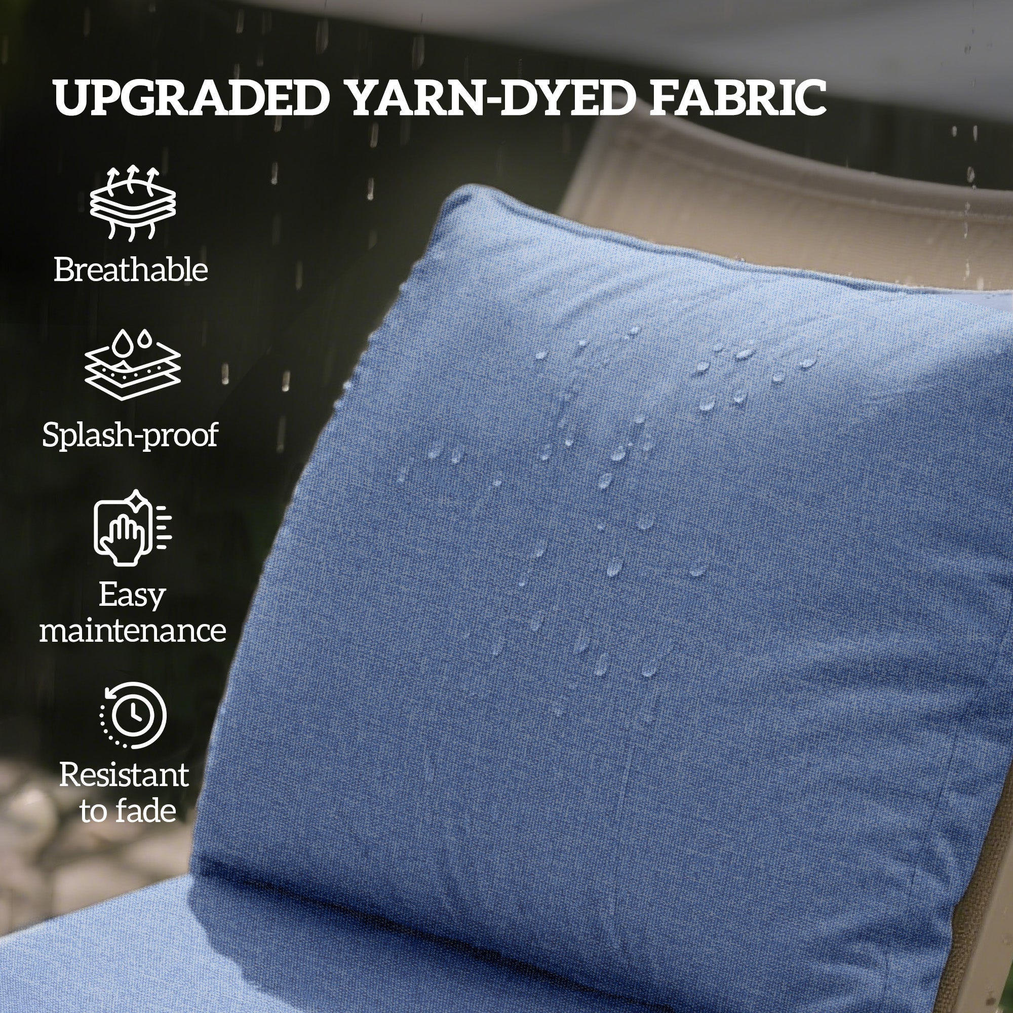 Patio Chair Cushions Set of 2 with Seat & Backrest, Fade Resistant Seat Replacement Cushion Set, Blue