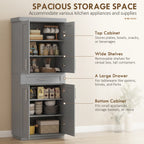 Modern Kitchen Pantry Freestanding Cabinet Cupboard with Doors and Drawer, Adjustable Shelving, Gray