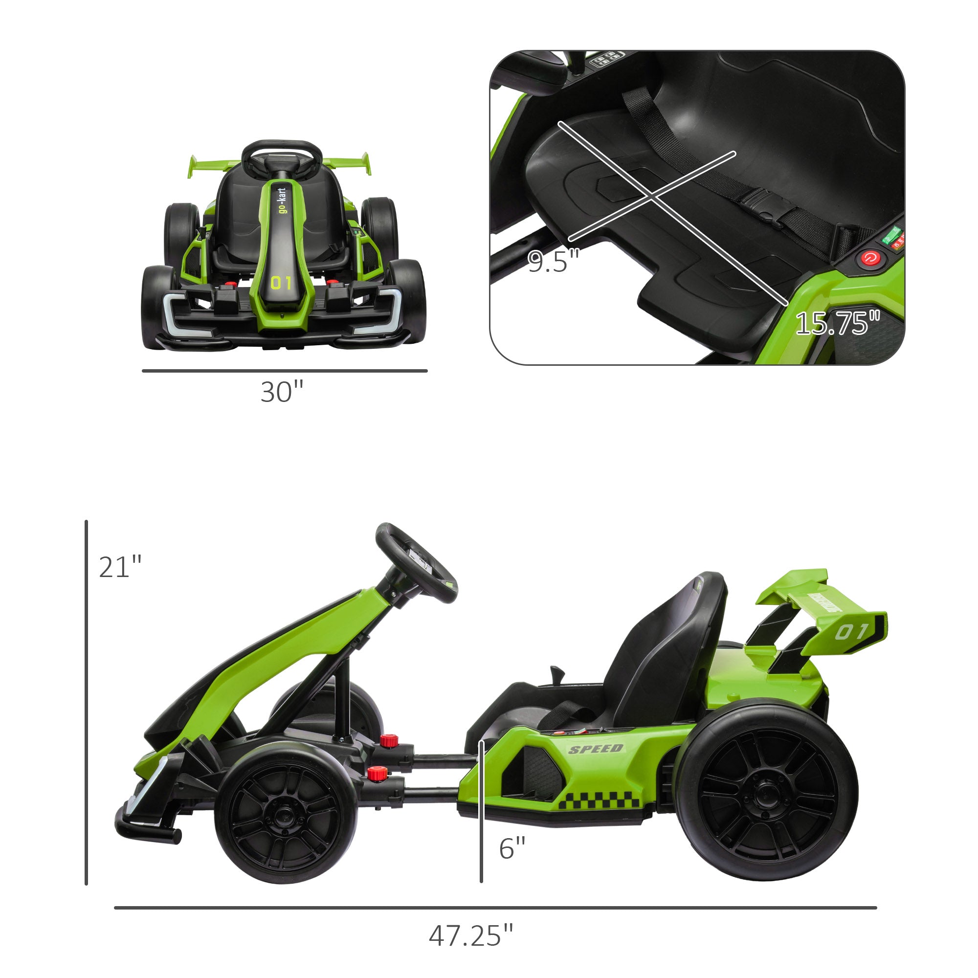 24V 7.5 MPH Electric Go Kart with Adjustable Seat, Slow Start, Green