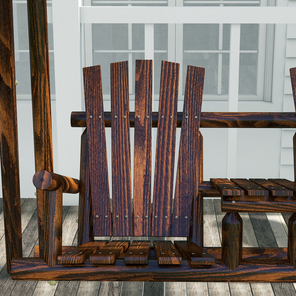 Wooden Porch Swing with Stand, 2-Seat Patio Swing Chair with Center Table, for Garden, Poolside, Backyard