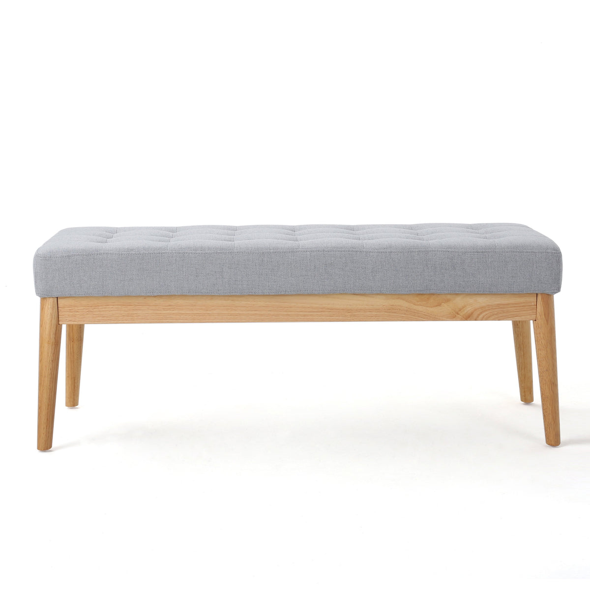 Fabric Ottoman with Cushioned Top, Sturdy Frame, and Space-Saving Design, 43.5" L x 15.75" W x 17" H, Light Gray