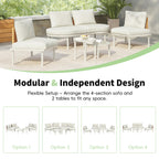 6-Piece Half Moon Patio Set with 2 Nesting Table for Backyard, Modular Wicker Sectional Sofa with Cushion, 34.5'' L x 25.5'' W x 12.5'' H, Beige
