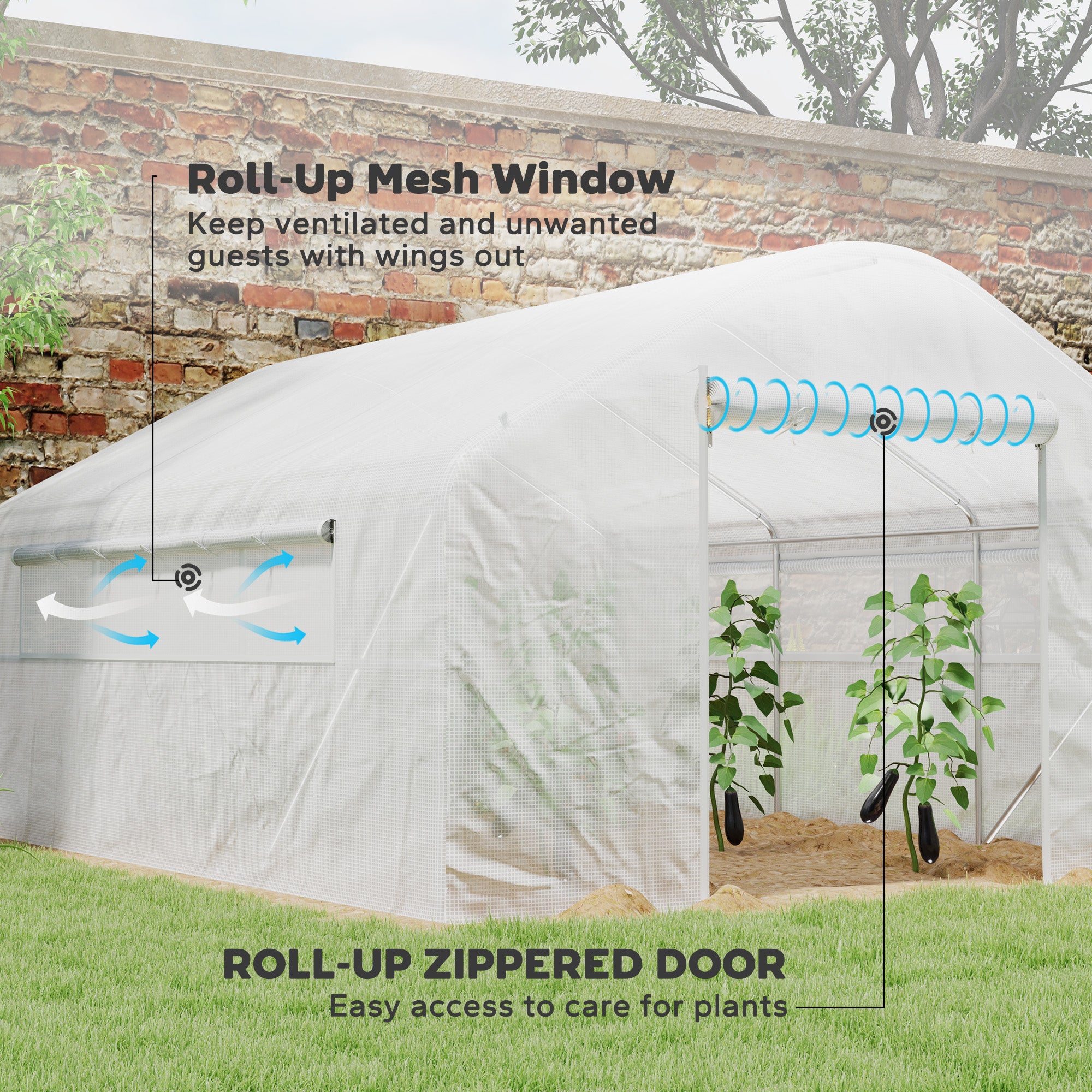 13' x 10' x 6.5' Tunnel Greenhouse Hoop House with Upgraded Galvanized Steel Frame and Large Windows, White