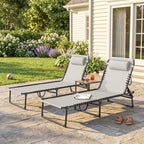 2 Folding Chaise Lounge Pool Chairs with 4-Position Reclining Back, Pillow, Breathable Mesh & Bungee Seat, Dark Blue