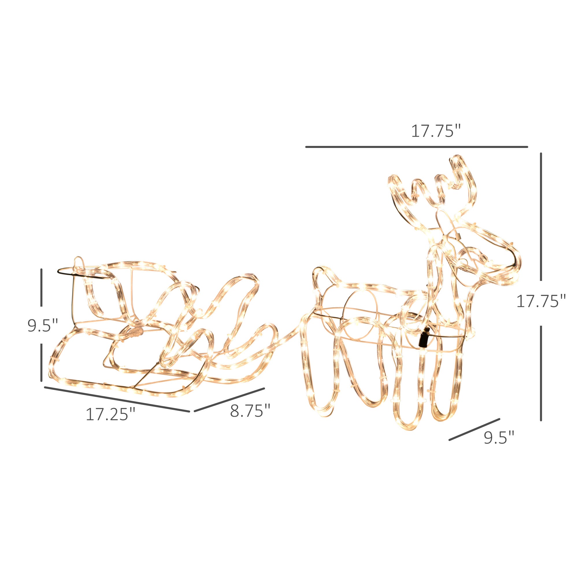 35" Christmas Reindeer and Sleigh with LED Motif Warm White Lighting, Indoor Outdoor Steel Frame Yard Decoration