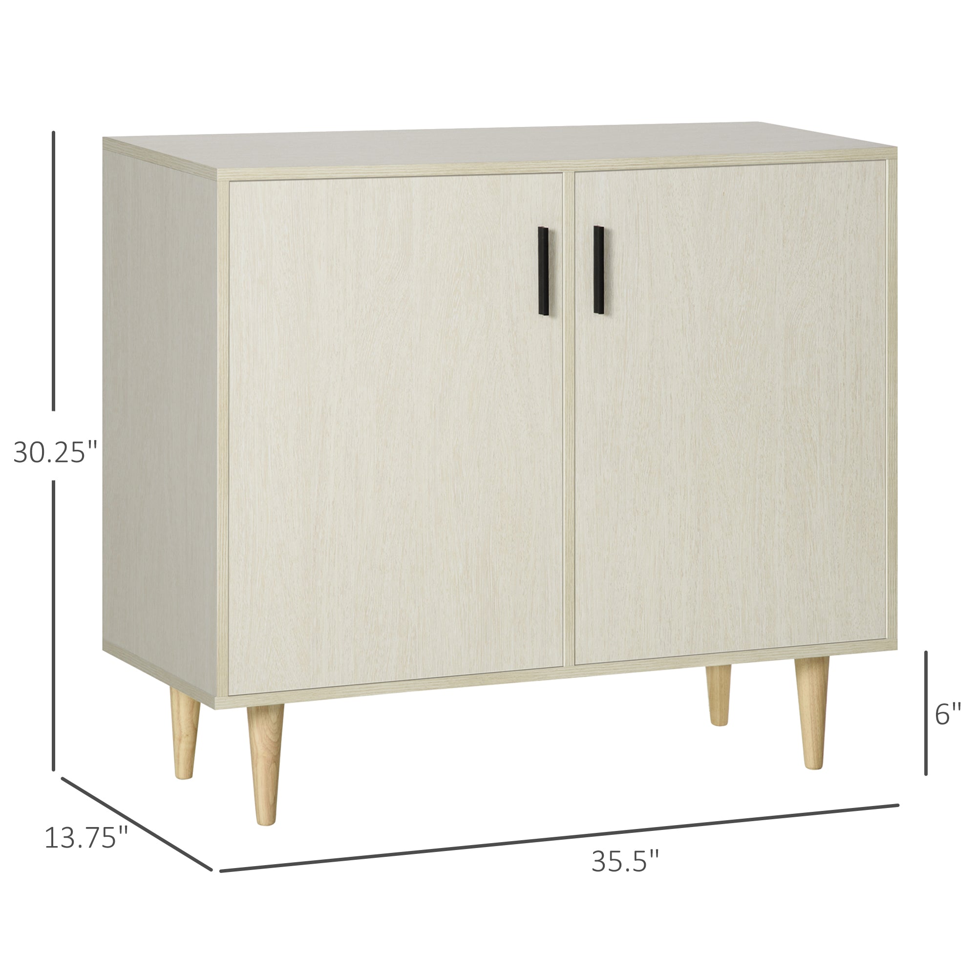 Sideboard Buffet Cabinet with Double Doors, Adjustable Shelves and Wood Legs for Living Room, Natural
