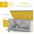 Elevated Rabbit Hutch, Wooden Bunny Cage with Hinged Asphalt Roof and Removable Tray, for Indoor/Outdoor, Gray