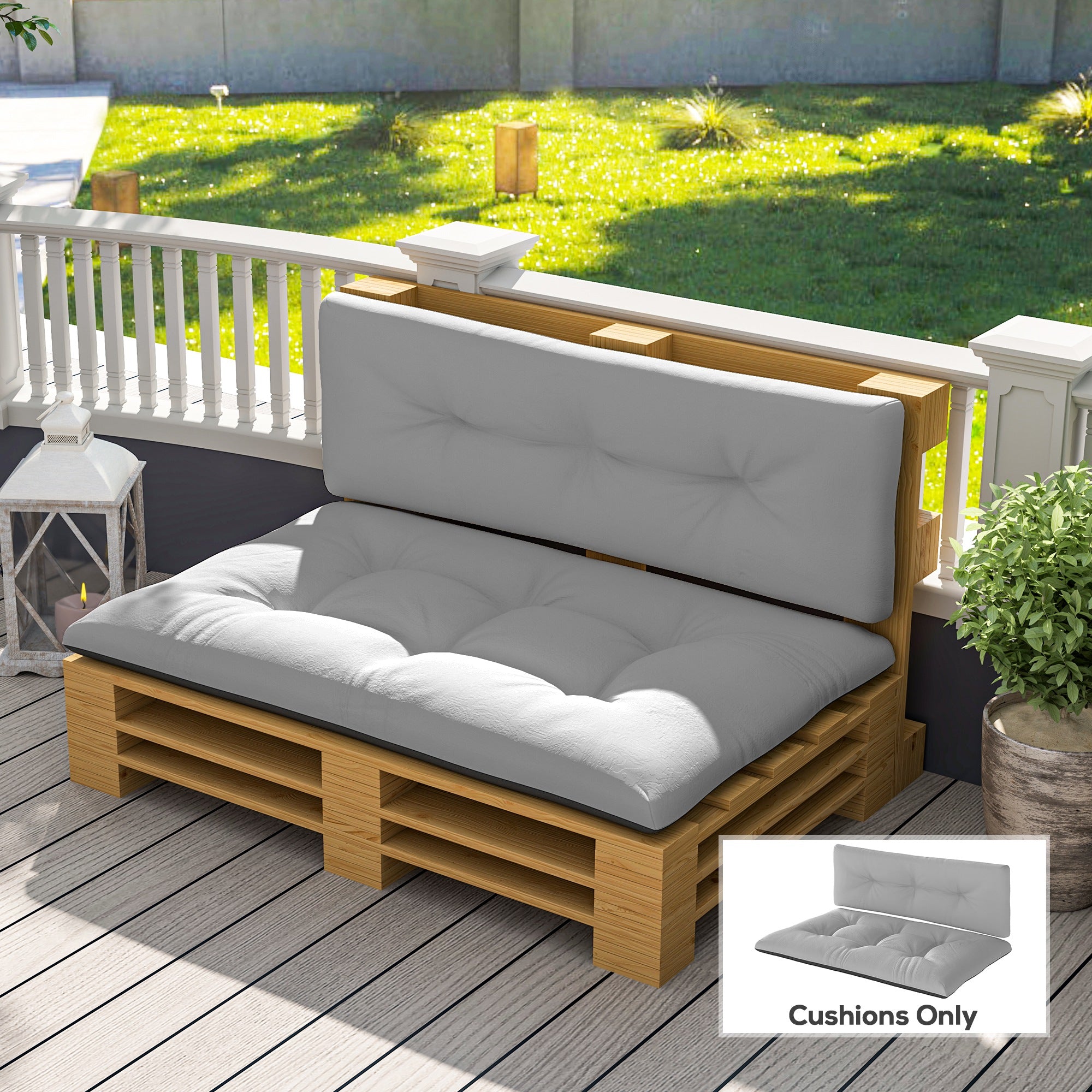 2 Seater Pallet Cushions Outdoor 3.9" Thick Replacement Cushions - Tufted Design for Garden, Patio, Light Gray