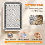 Stainless Steel Litter Box, XL Sifting Cat Litter Box for Medium, Large Cat, Non-Sticky, Odour Free, Easy Clean, Silver