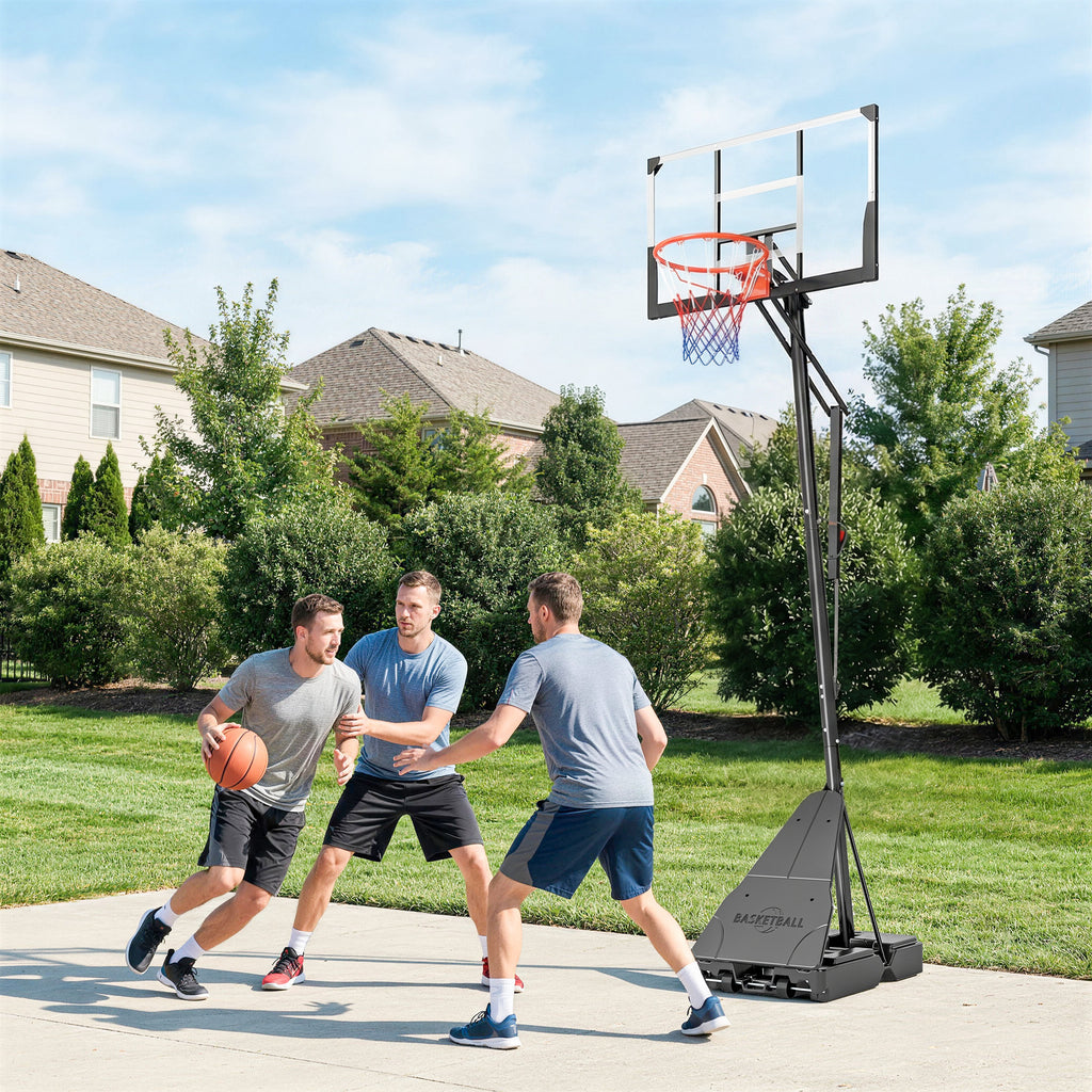 Portable Basketball Hoop Outdoor, 8-10ft Adjustable Basketball Goal, 47 Inch Shatterproof Backboard, Action Grip