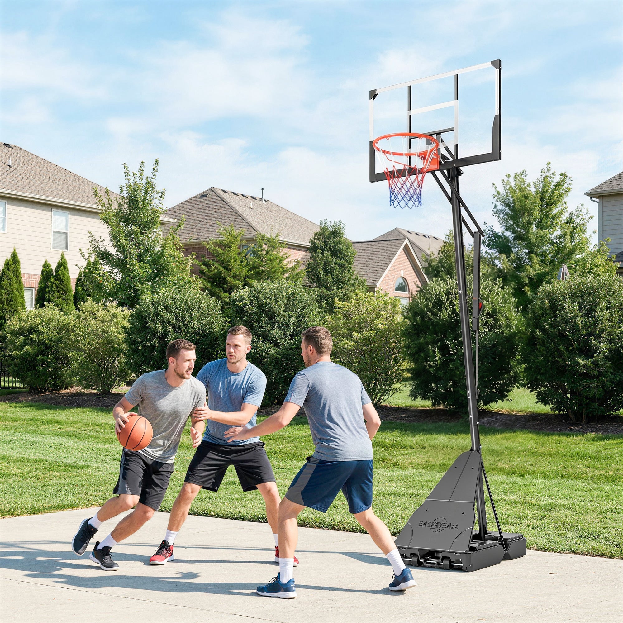 Portable Basketball Hoop Outdoor, 8-10ft Adjustable Basketball Goal, 47 Inch Shatterproof Backboard, Action Grip