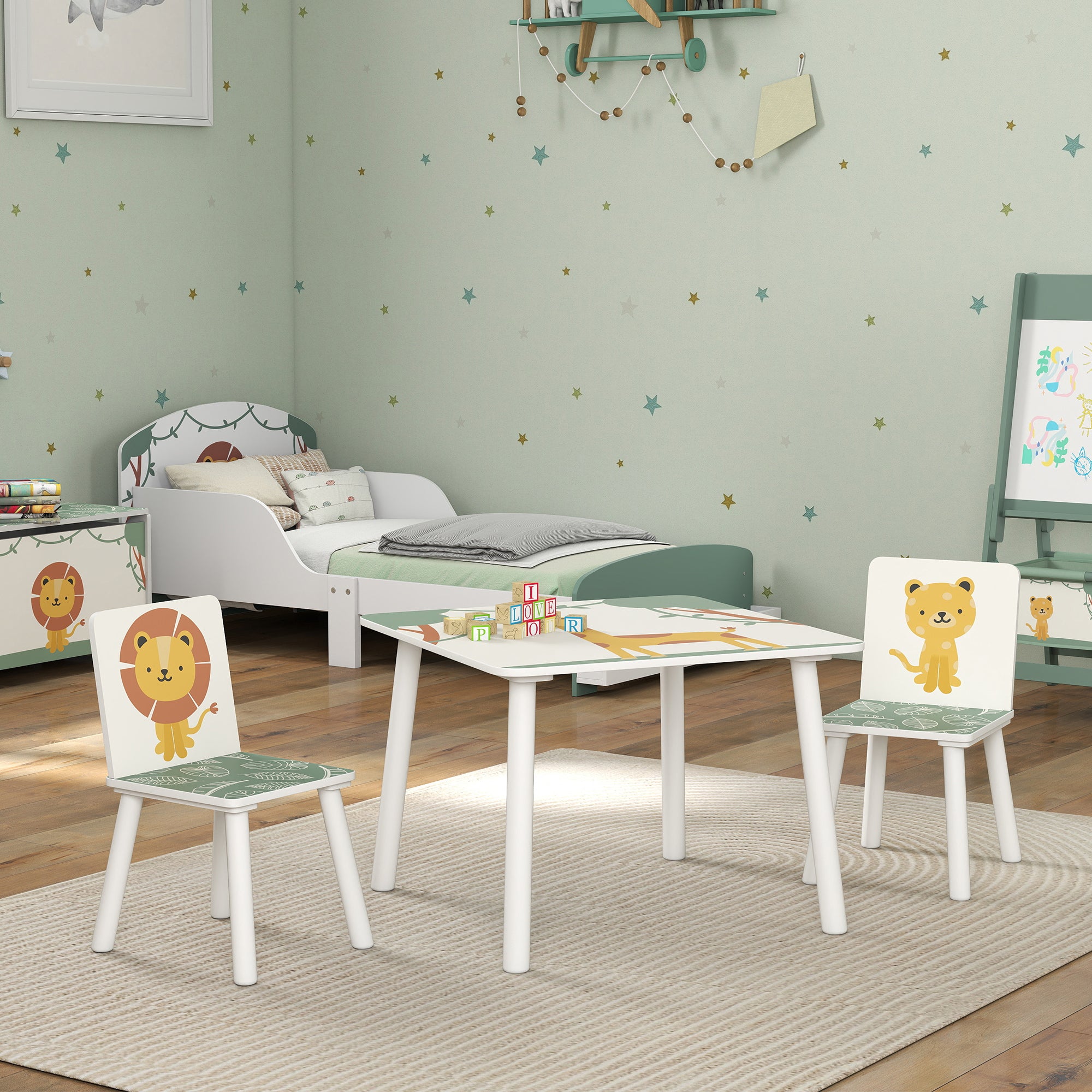 3-Piece Kids Toddler Table and Chair Set Furniture for Boys and Girls Aged 3-8, Bedroom, Nursery, Playroom, Green