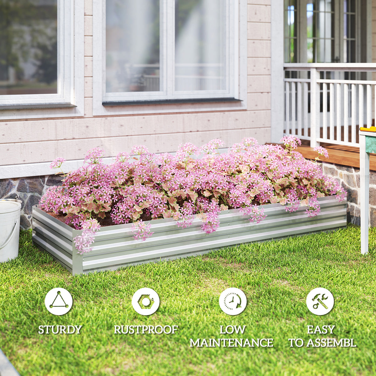 95" x 36" x 12" Galvanized Raised Garden Bed, Easy DIY and Cleaning for Growing Flowers, Herbs, Succulents, Silver