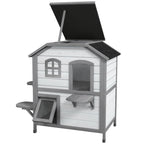Wooden 2-Story Outdoor Cat House, Feral Cat Shelter Kitten Condo with Openable Asphalt Roof and 4 Platforms, White