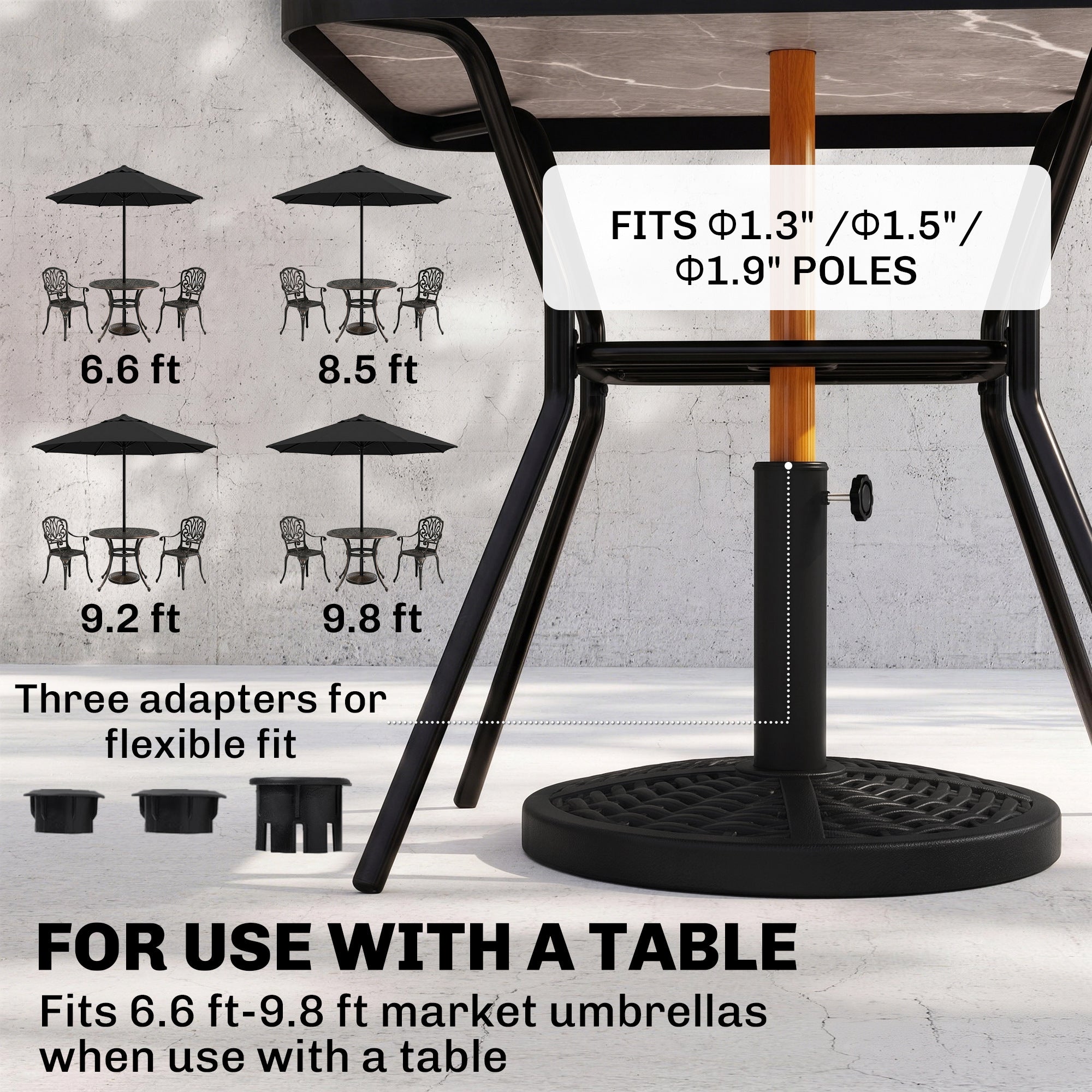 30 lbs. Market Umbrella Base Holder 18" Heavy Duty Round Parasol Stand with Rattan Design for Patio, Black