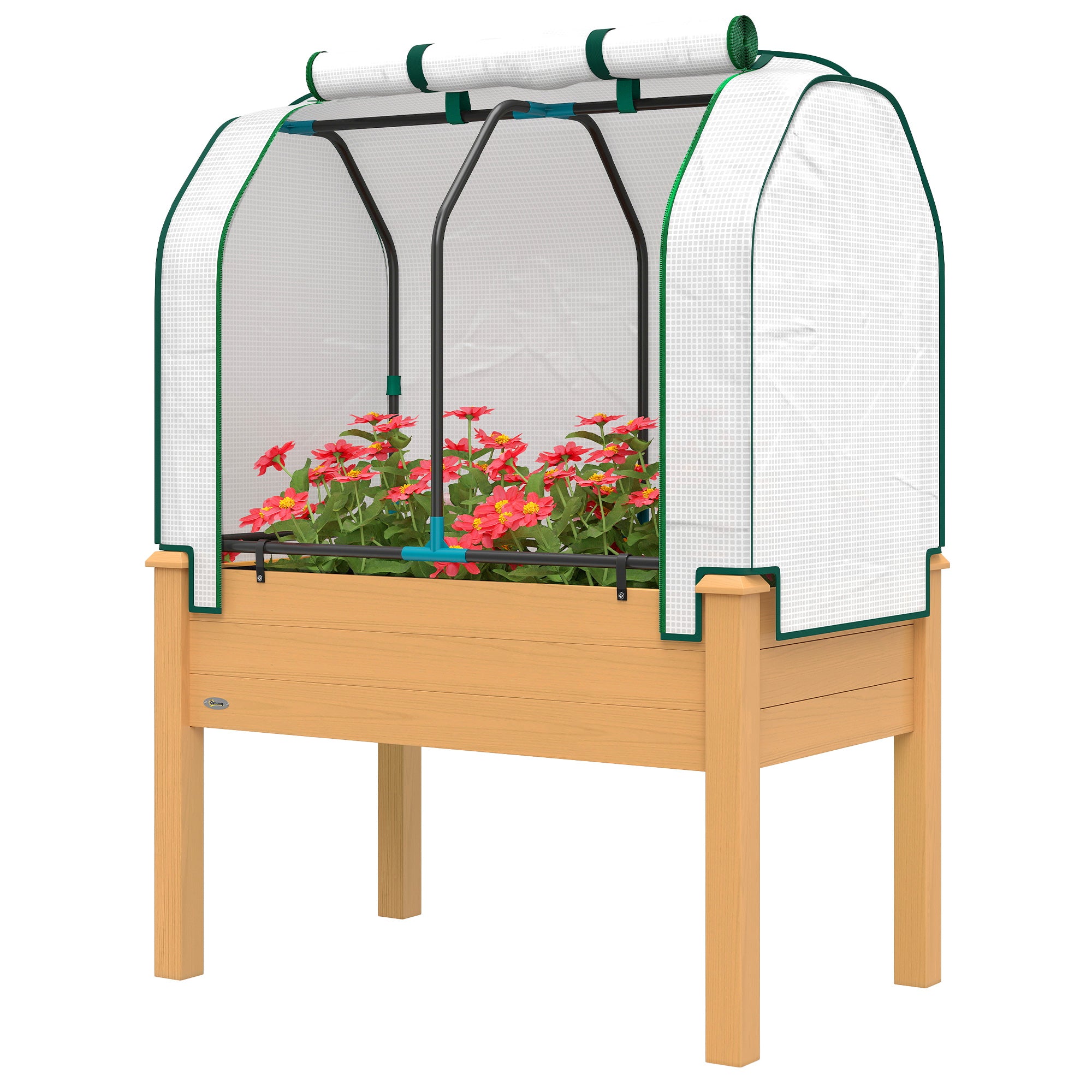 Raised Garden Bed with PE Greenhouse Cover Outdoor Planter Box for Herbs and Vegetables, 35 x 22 x 47 inch, Sand