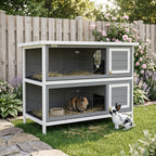 54" 2-Story Large Rabbit Hutch Bunny Cage Wooden Pet House Small Animal Habitat with Lockable Doors, No Leak Tray and waterproof Roof for Rabbits, Chickens, Ducks, Outdoor/Indoor Dark Gray