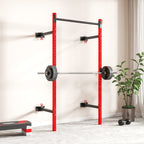 Folding Squat Rack with Pull Up Bar, Wall Mounted and Adjustable, 1000 Pounds Capacity Power Rack, Red