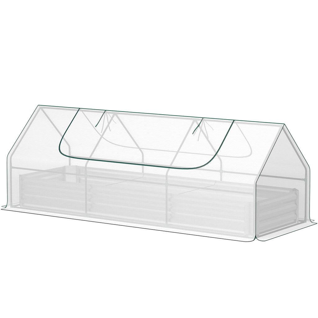 8.6 x 3 x 1ft Metal Planter Box with Mini Greenhouse, Galvanized Raised Garden Bed with Cover for Herbs and Vegetables, Small Greenhouse for Patio Garden Balcony, White and Silver
