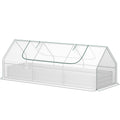 8.6 x 3 x 1ft Metal Planter Box with Mini Greenhouse, Galvanized Raised Garden Bed with Cover for Herbs and Vegetables, Small Greenhouse for Patio Garden Balcony, White and Silver