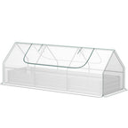 8.6 x 3 x 1ft Metal Planter Box with Mini Greenhouse, Galvanized Raised Garden Bed with Cover for Herbs and Vegetables, Small Greenhouse for Patio Garden Balcony, White and Silver