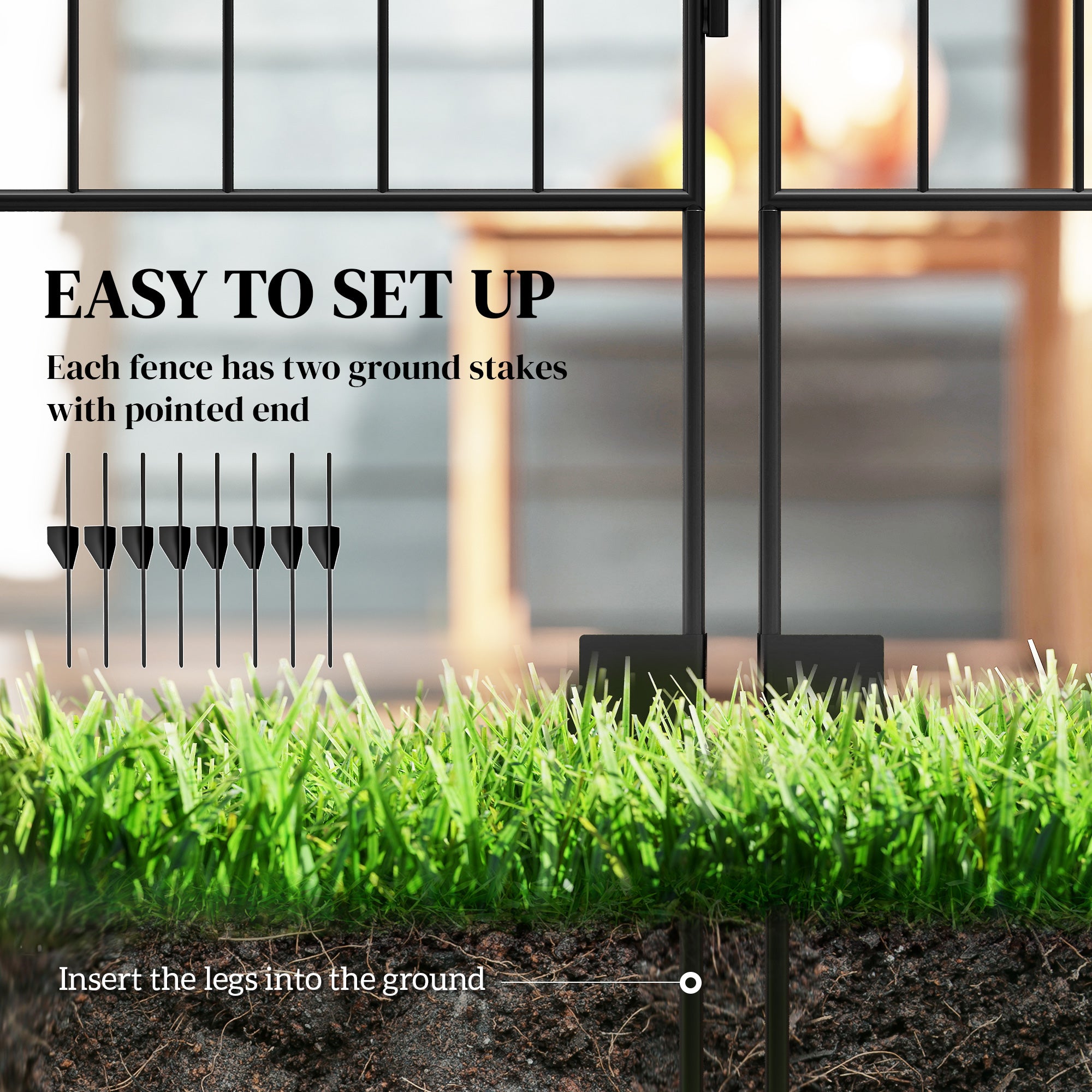 Garden Fence, 4 Pack Steel Fence Panels, 11.5' L x 43" H, Rust-Resistant Decorative Border Flower Edging for Yard, Landscape, Patio, Outdoor Decor, Square Vines