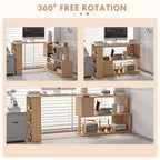 L Shaped Corner Desk, 360 Degree Rotating Home Office Desk with Storage Shelves, Writing Table Workstation, Maple