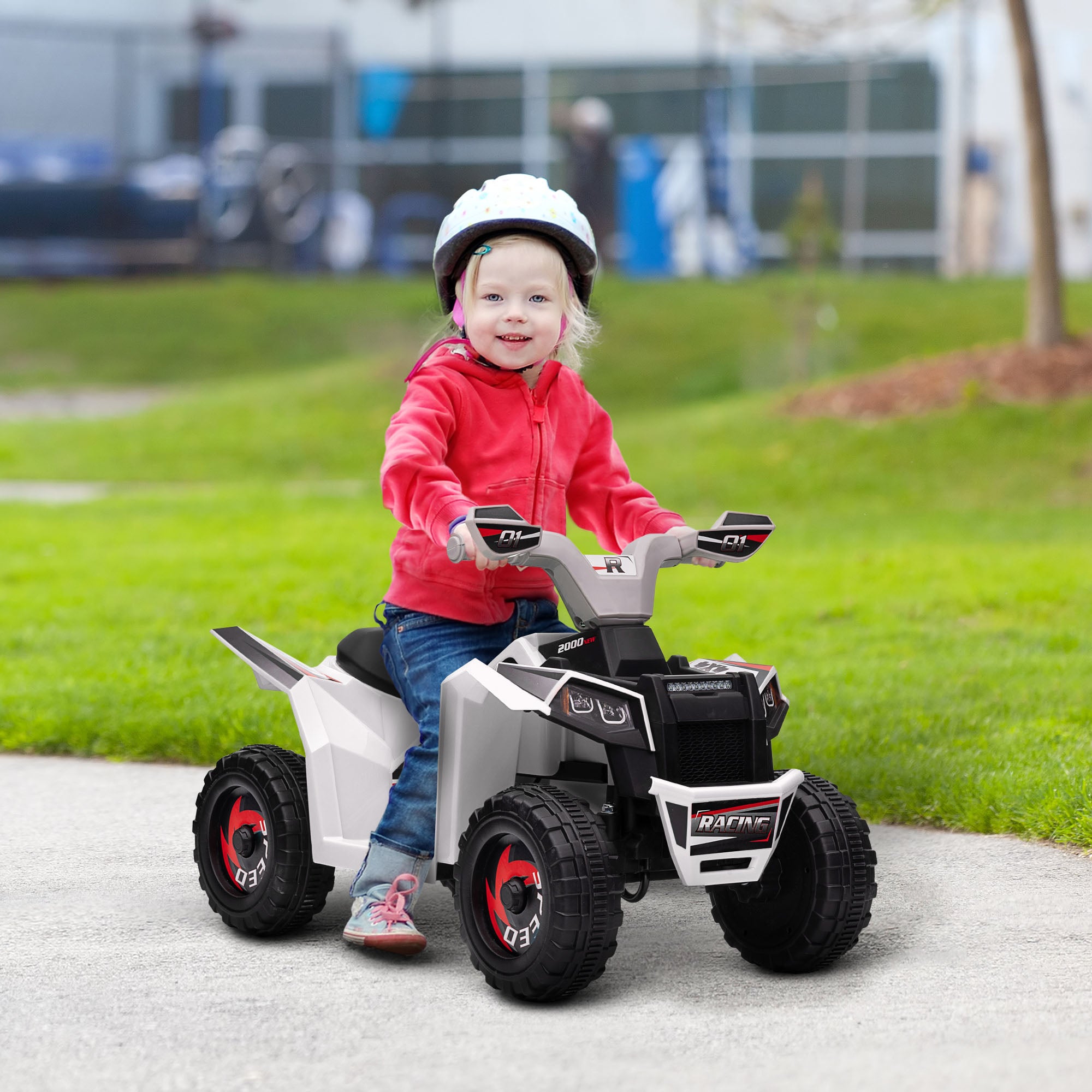 6V Electric Toy Car with Forward Backward, Wear-Resistant Wheels for Ages 18-36 Months, White