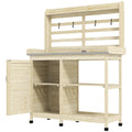 Wooden Potting Bench with Storage, Aluminum Tabletop for Backyard, Patio, Balcony, Natural
