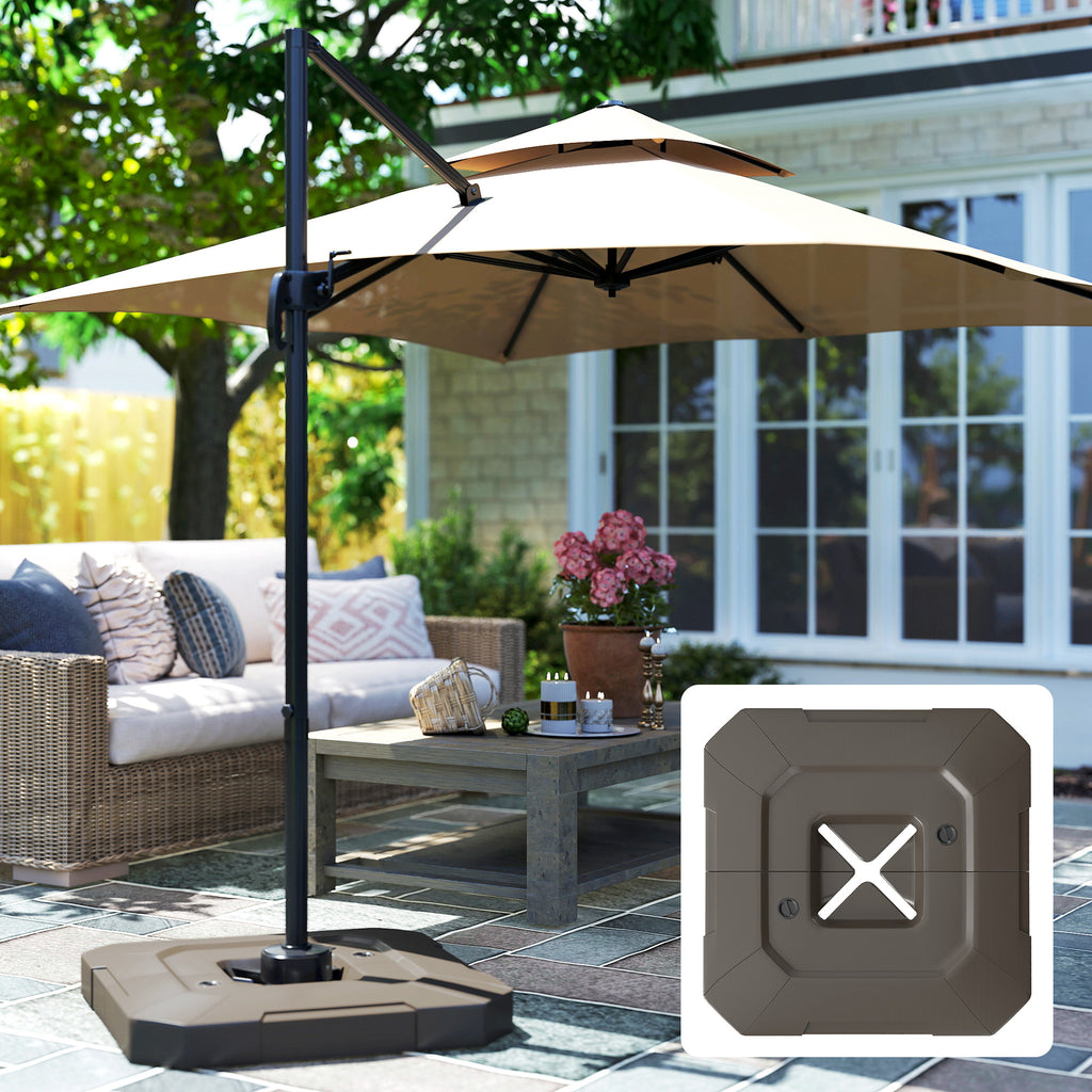 2-Piece Cantilever Umbrella Base Weight Set, 231 lb Water or Sand Fillable Outdoor Offset Umbrella Weights, Brown