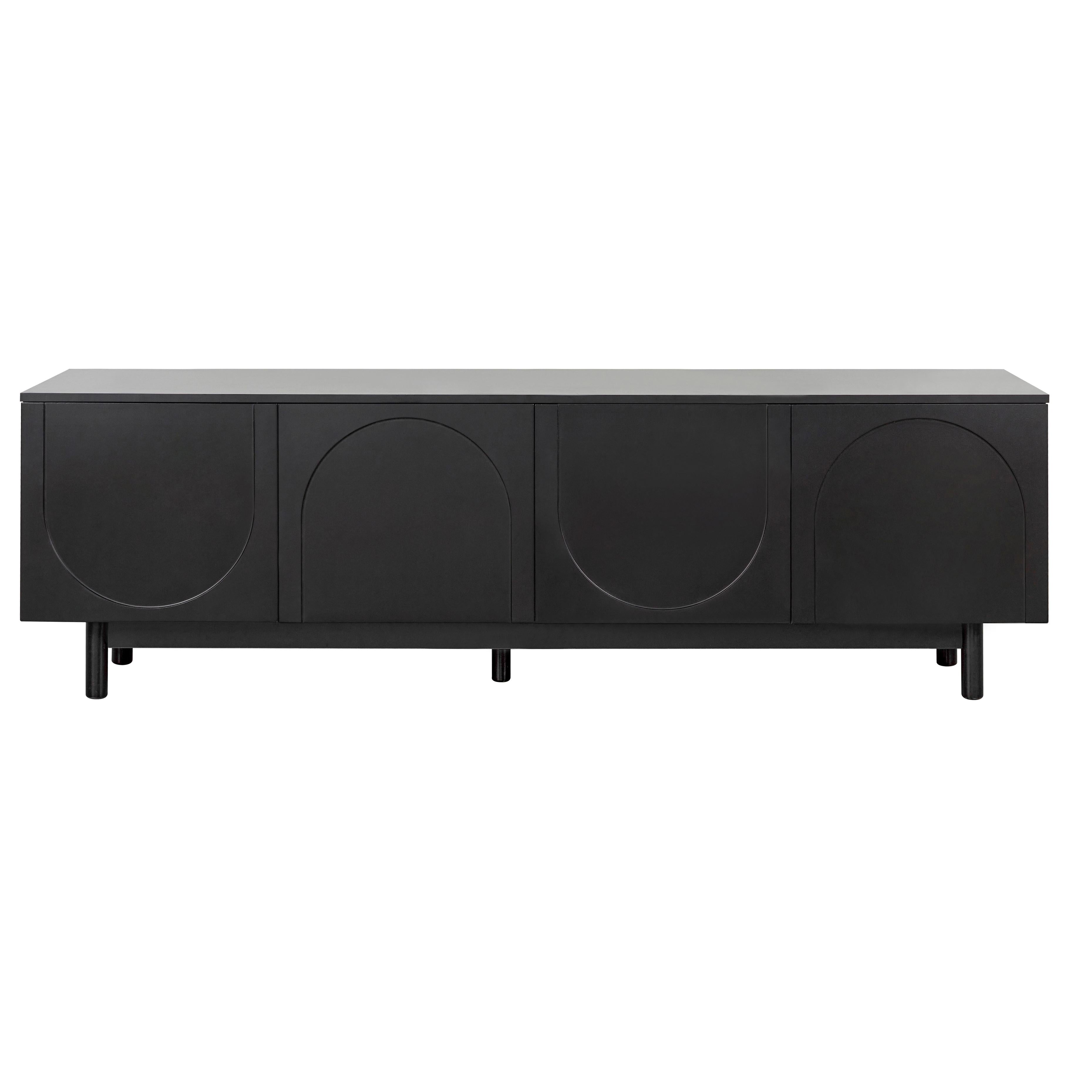 Graceful TV Stand with Arch Cabinets for TVs Up to 78", Minimalist Entertainment Center with Solid Wood Legs and Adjustable Shelves, Black
