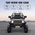 12V Battery Powered Ride On Truck, Kids Electric Car with Spring Suspension, Remote, Horn, USB Music, Black