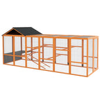 Wooden Chicken Coop Run for 6 - 10 Chickens, Hen House Add-On with Storage, Perches, 141.75" x 48" x 61", Orange