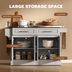 Rolling Kitchen Island Cart with 47" Stainless Steel Top, Portable Island Table for Kitchen with Wheels, Adjustable Shelves, 2 Drawers, Spice, Knife and Towel Rack, Gray