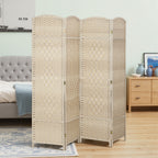 Folding Room Divider Screen 4 Panel 6' Tall Privacy Screen Freestanding Wood Partition for Home Office, Washed Oak