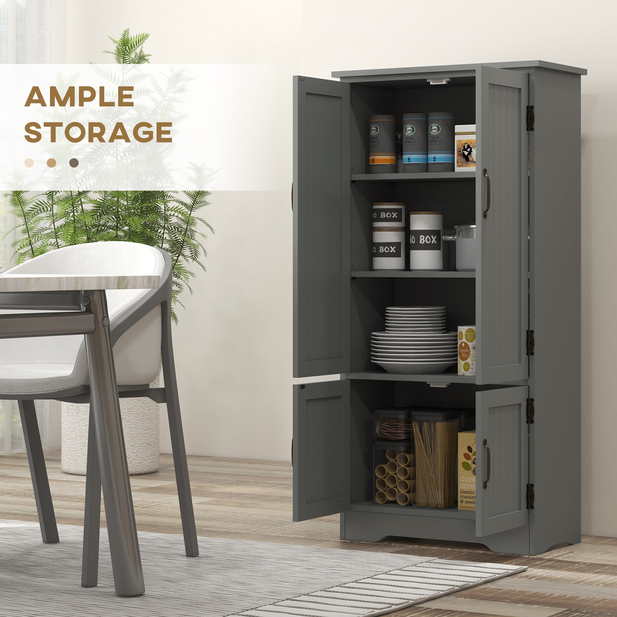 Accent Floor Storage Cabinet Kitchen Pantry with Adjustable Shelves and 2 Lower Doors, Gray