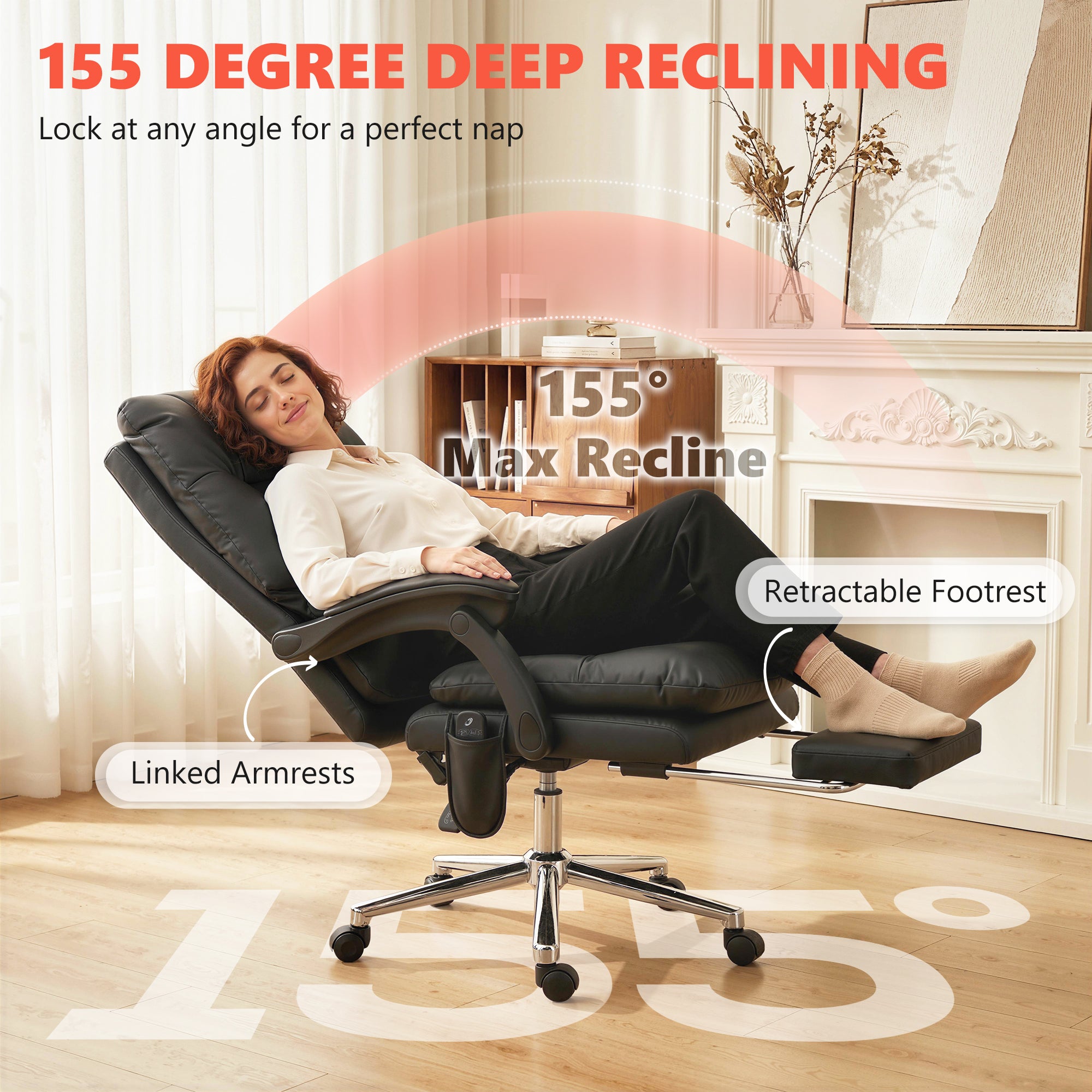 Massage Office Chair with 6-Point Vibration, Pet-Friendly Faux Leather Ergonomic Executive Desk Chair, Black