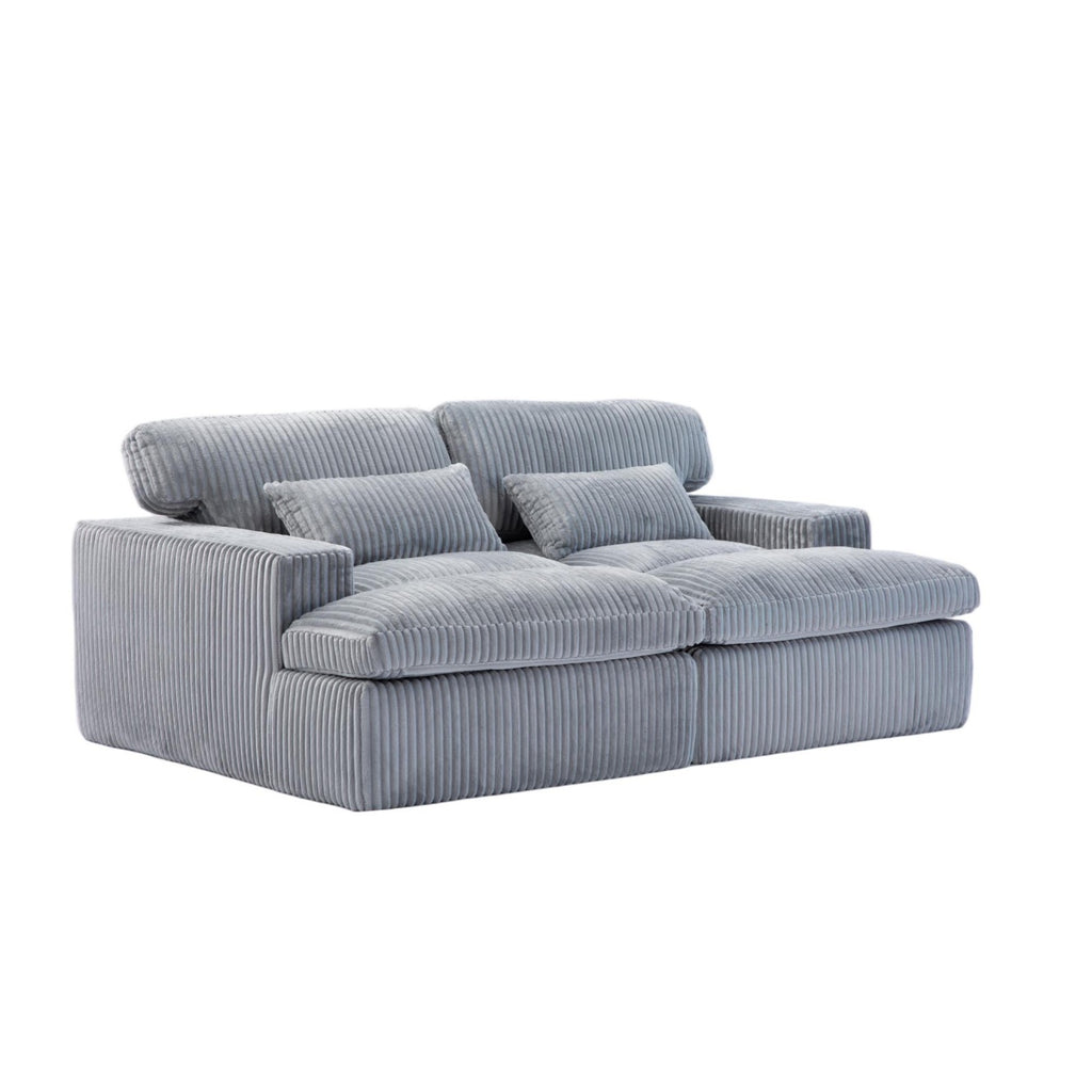 Deep Seat Sofa Double Chaise Lounge Chair with Corduroy Fabric, Compressed Sofa Sectional Loveseat for Apartments, 82.5'' L x 57'' W x 23.5'' H, Grey