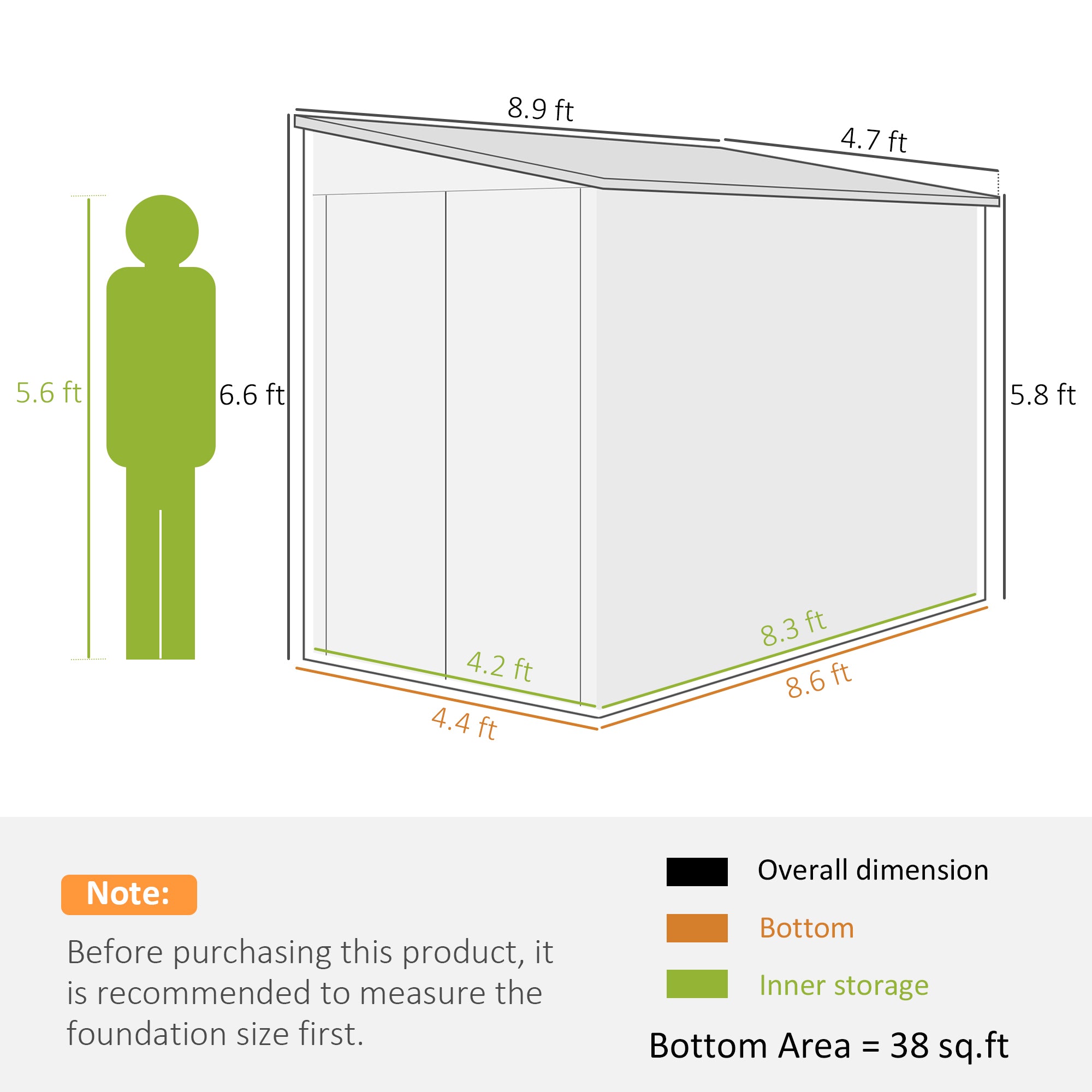 4.6' x 9' Outdoor Storage Shed, Lean to Metal Shed with Foundation Kit, Lockable Doors and Gloves for Patio, Lawn, Brown