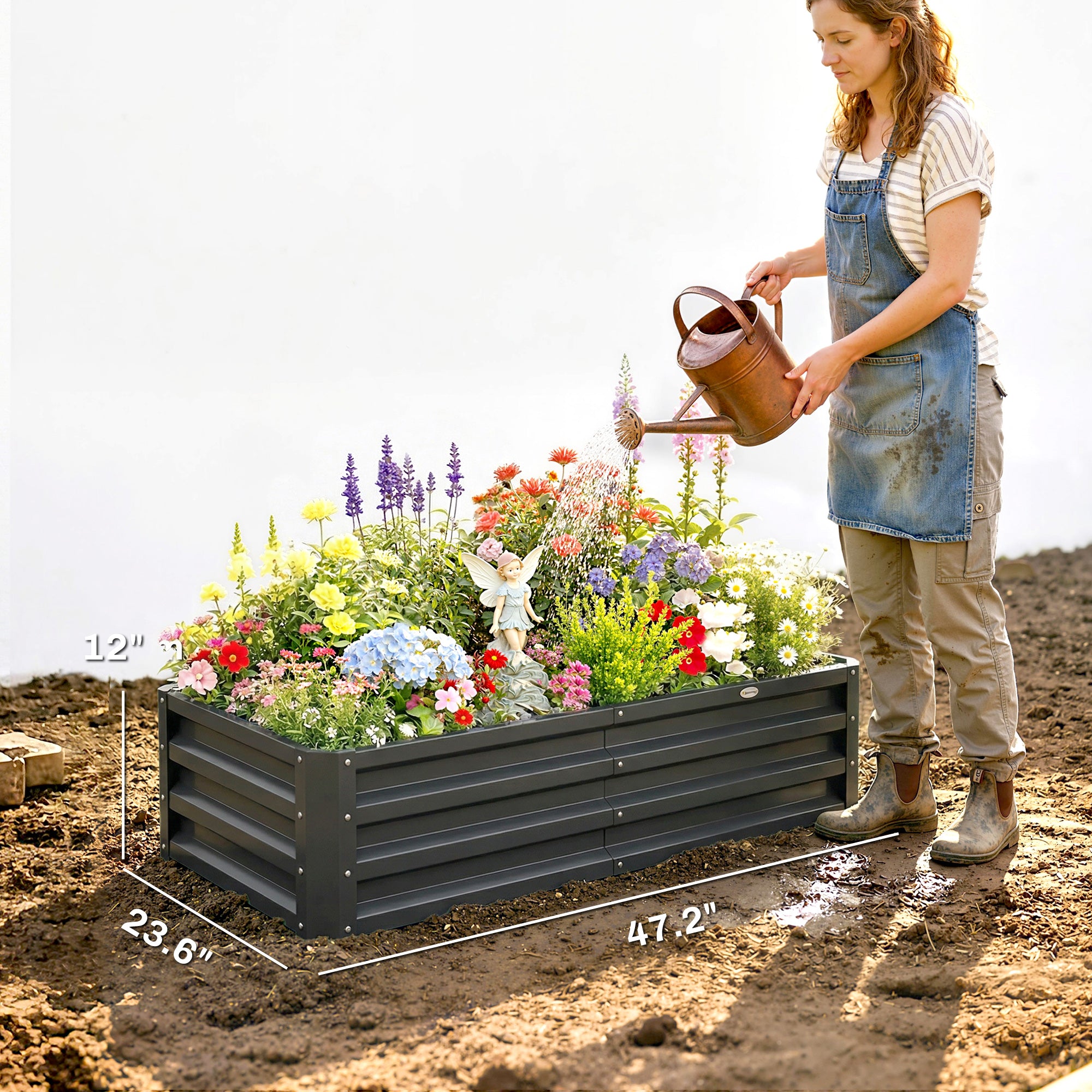 Galvanized Raised Garden Bed, 4' x 2' x 1' Metal Planter Box, for Growing Vegetables, Flowers, Herbs, Succulents, Gray