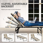 Folding Chaise Lounge Pool Chair with 4-Position Reclining Back, Pillow, Breathable Mesh & Bungee Seat, Rainbow Striped