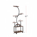 8-Tier Indoor Plant Stand with Grow Lights, Metal Plant Shelf, S-Shaped Design for Home and Patio, 19.5" L x 10" W x 61" H, Black+Dark Walnut